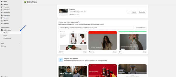 Create your store Screenshot of Shopify admin page