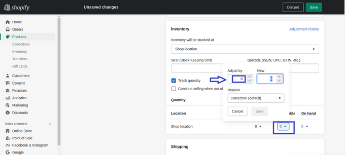 A screenshot of Shopify's "Inventory" section pointing to the "Available" area's stock 