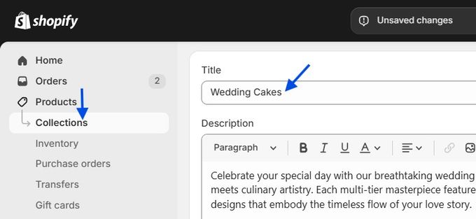 Step 2: Tag Your Products Tags are the foundation of this system. Here's how to add them: From your Shopify admin, go to Products Click on a product you want to tag Scroll down to the Product organization section In the Tags field, type your tag (e.g., wedding-cake) Press Enter to add the tag Click Save Repeat this process for all products, assigning the appropriate tag to each one. Time-saving tip: Use the bulk editor to add tags to multiple products at once if you have many products. a screen shot of a website page with the wordpress button highlighted