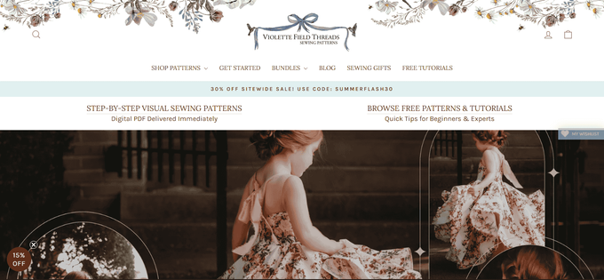 Violette Field Threads Screenshot of Violet Field Threads Homepage