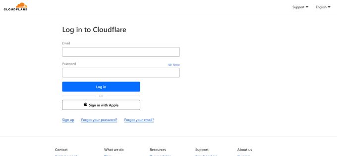 Screenshot of Cloudflare Login Page