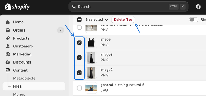 a screenshot of the shopify page with the search box highlighted