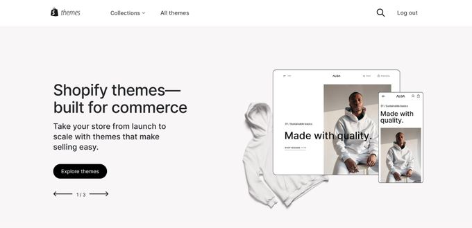 Screenshot of Shopify theme store is displayed on the website