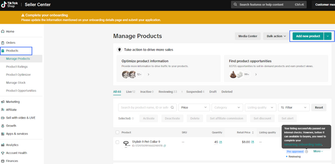 Add products to your shop Screenshot showing to type in your business type