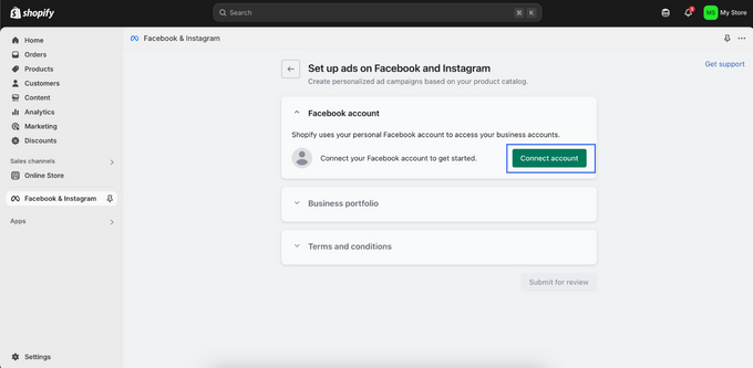 Connect Account Screenshot with green button to click connect account