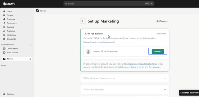 Connect Your TikTok account Screenshot showing to click connect