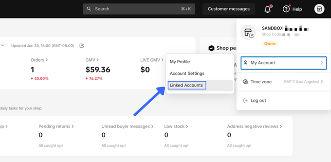 Screenshot showing to Link your TikTok account to your TikTok Shop