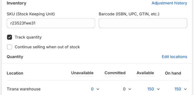Automating Product Stock Syncing for Efficiency 3 Screenshot of shopify admin showing sku's