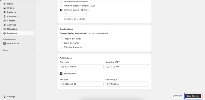 Activate Discount Screenshot of Shopify page showing to activate the discount