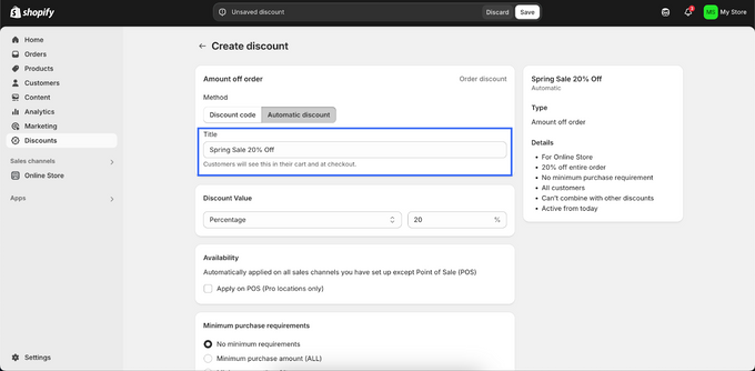 Define discount Screenshot of Shopify page showing to name your discount