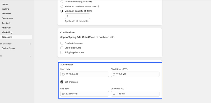 Schedule Discount Screenshot of Shopify Page to schedule the discount