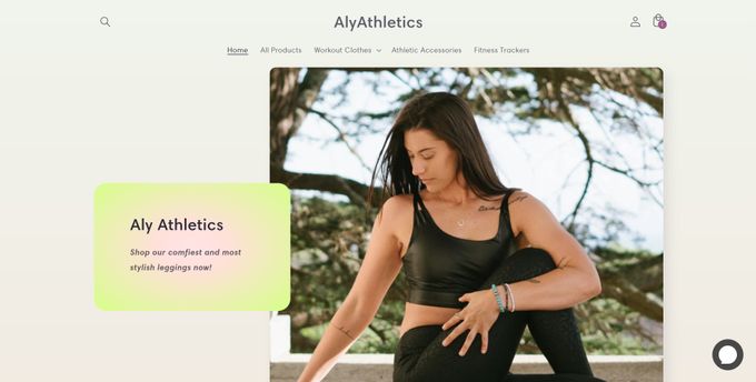 screenshot of a fashion store showing its brand identity with a woman in a black top is doing yoga.