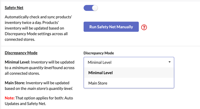 Safety net screenshot with blue sliding button to switch safety net on