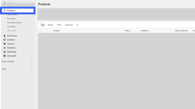Access Products a screenshot with blue block around the word products