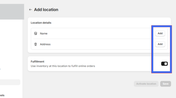 location's name and address a screenshot with blue block around location's name and address