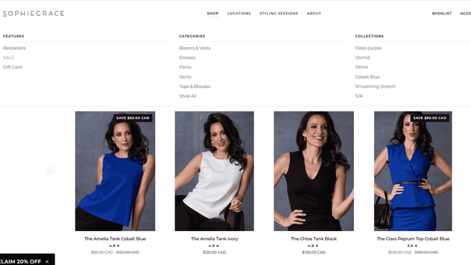 Sophie Grace a screen shot of Sophie Grace's webpage