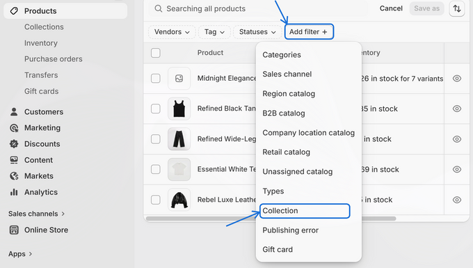 Can a Shopify Collection Be Changed From Manual to Automated? a screenshot of a web page with the product section highlighted