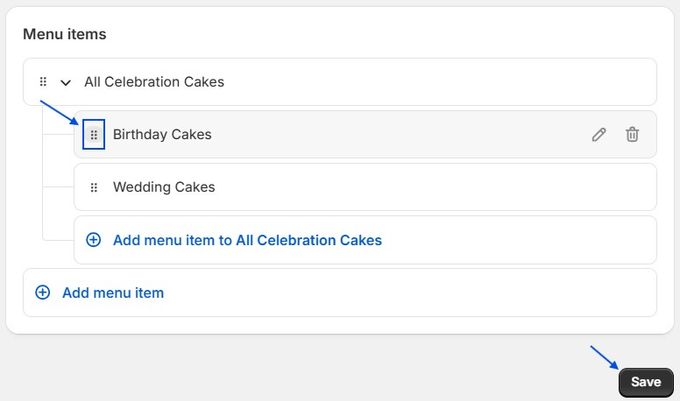 a screenshot of a birthday cake menu
