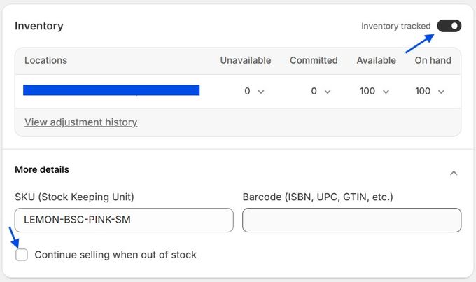 a screenshot of the inventory section of a website
