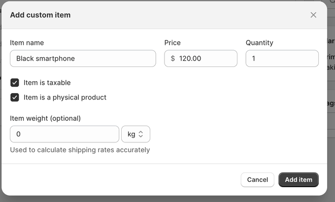 A screenshot of a Shopify admin showing how to manage custom orders
