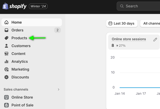 a screenshot of the Shopify admin showing the 1st step in adding product variants