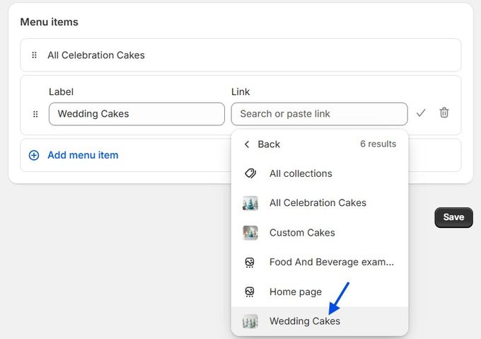 a screenshot of a menu page with the menu menu highlighted