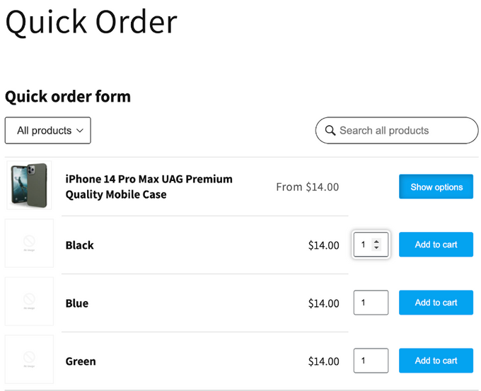 a screen shot of a cell phone order form