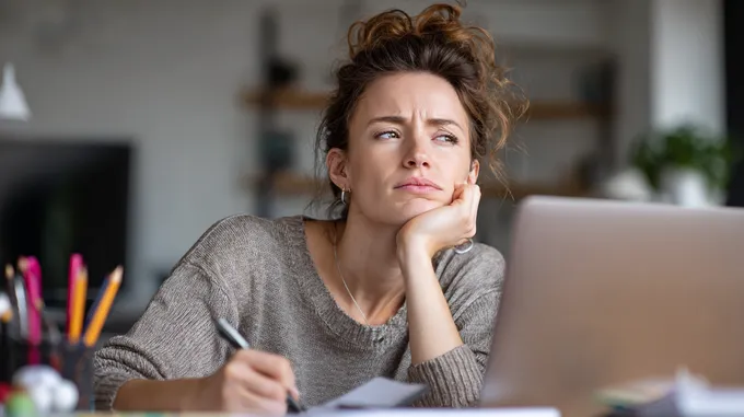 a woman sitting in front of a laptop computer