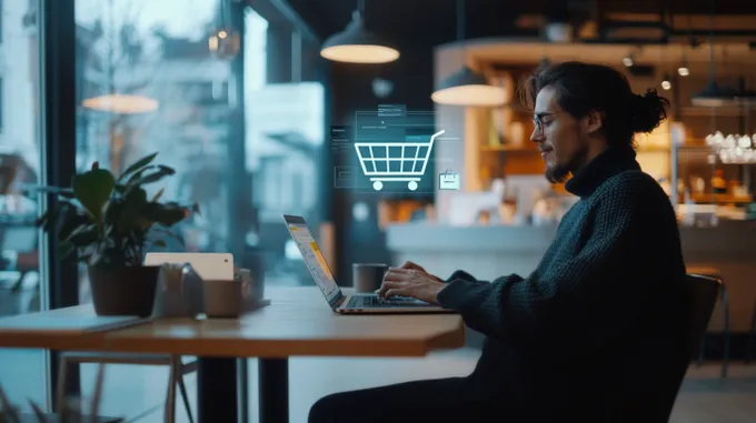 a man sitting at a table using a laptop computer