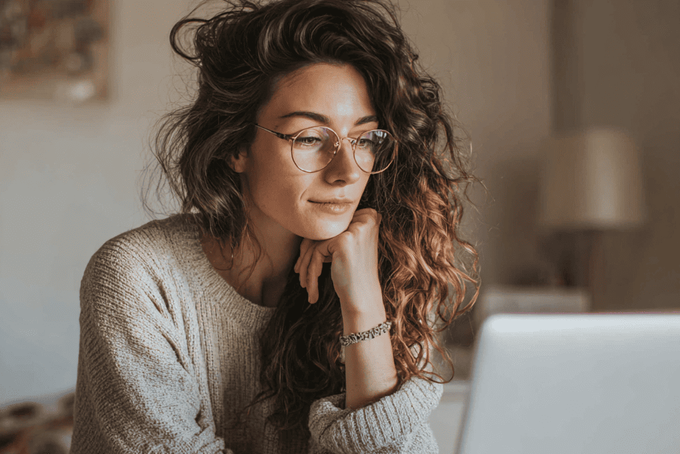 A woman looking for the best loyalty and rewards tool for Shopify.