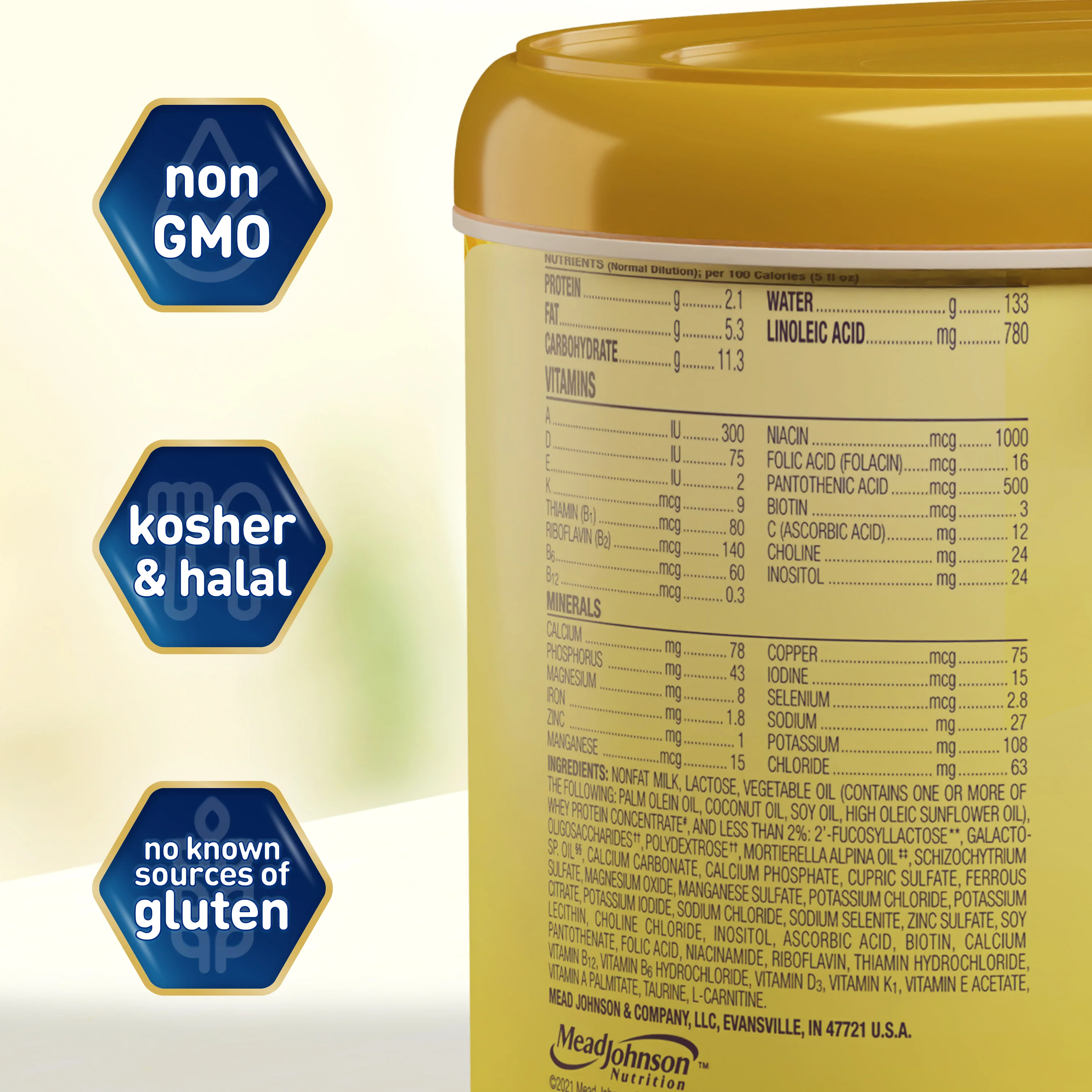 a yellow container with a list of ingredients on it