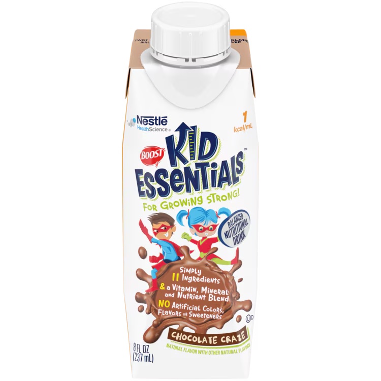 a bottle of kid essentials chocolate milk