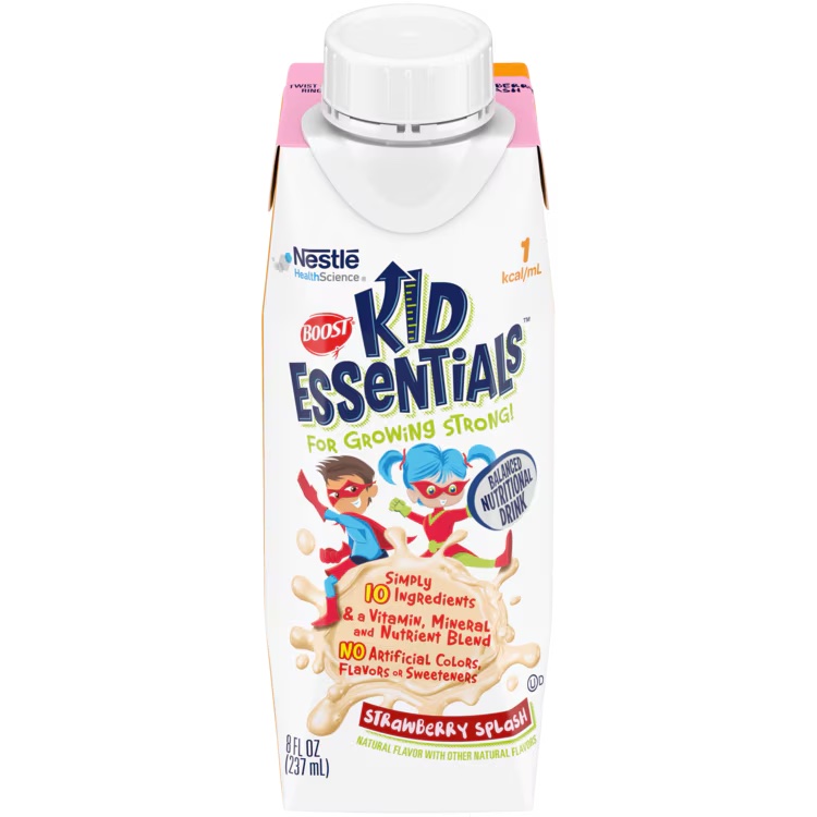 a bottle of kid essentials milk on a white background