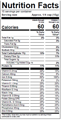 a nutrition label for a meal with calories and calories