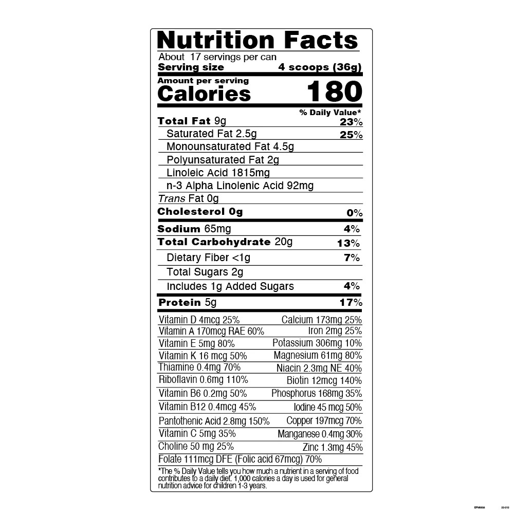 a nutrition label for a variety of foods