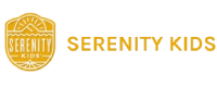 the serenty kids logo is shown on a black background