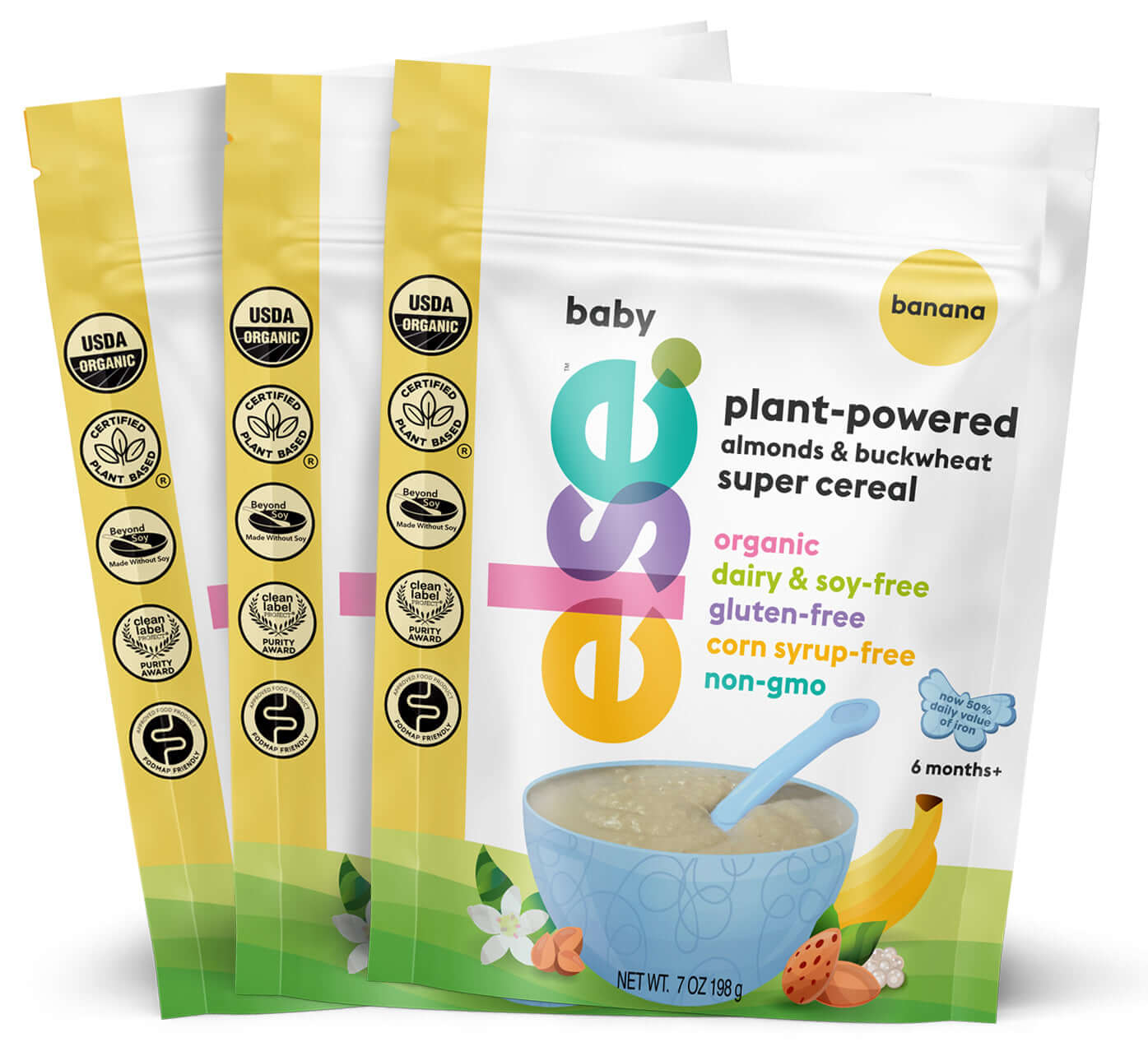 three bags of baby plant powered super cereal