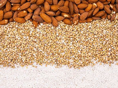 a pile of almonds a pile of buckwheat and tapioca