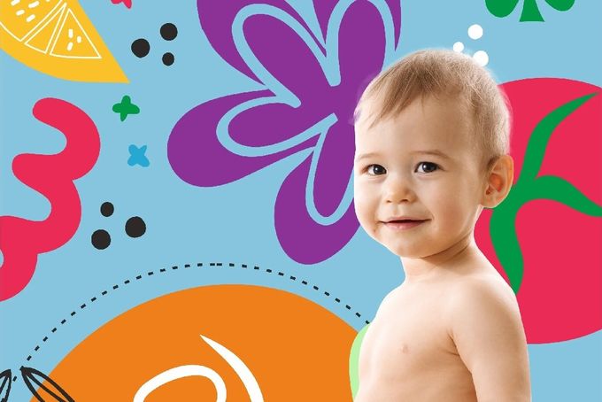 a baby with a butterfly on a blue background