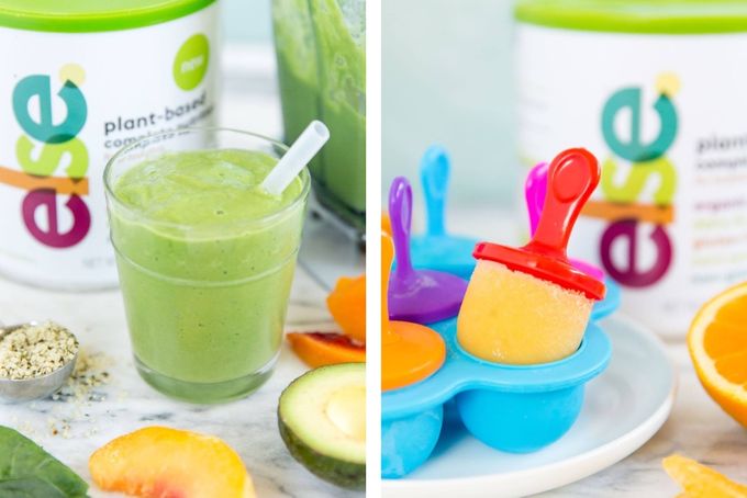 a collage of two pictures of a smoothie and a smoothie cup