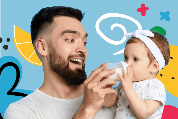 A man paced bottle feeding a baby.