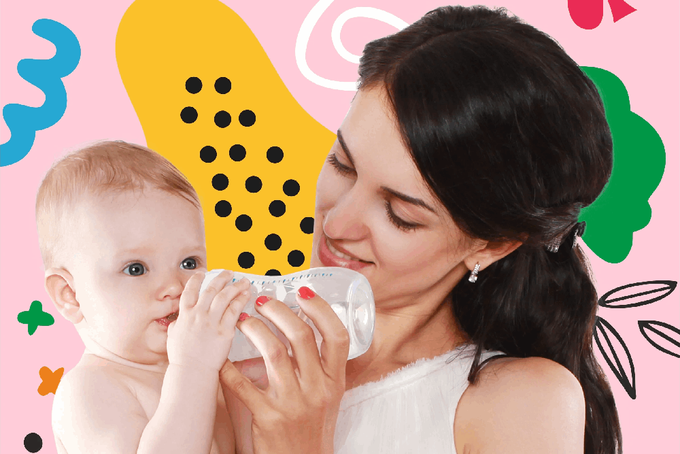 A woman paced bottle feeding a baby.