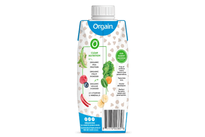 A bottle of Orgain protein shake for kids. 