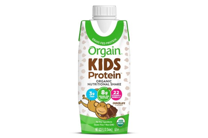 a bottle of organic kids's protein drink