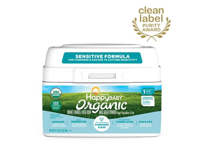 a container of happy baby organic baby formula