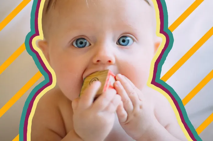 Baby Chewing A Wooden Toy