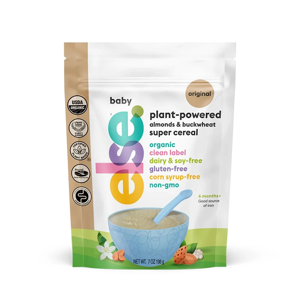 a bag of baby plant powered cereal on a white background