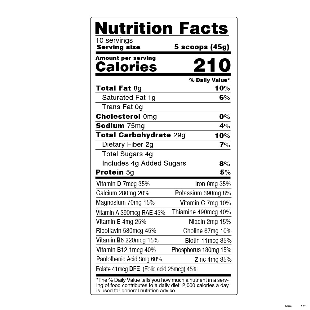 a nutrition label for a variety of foods