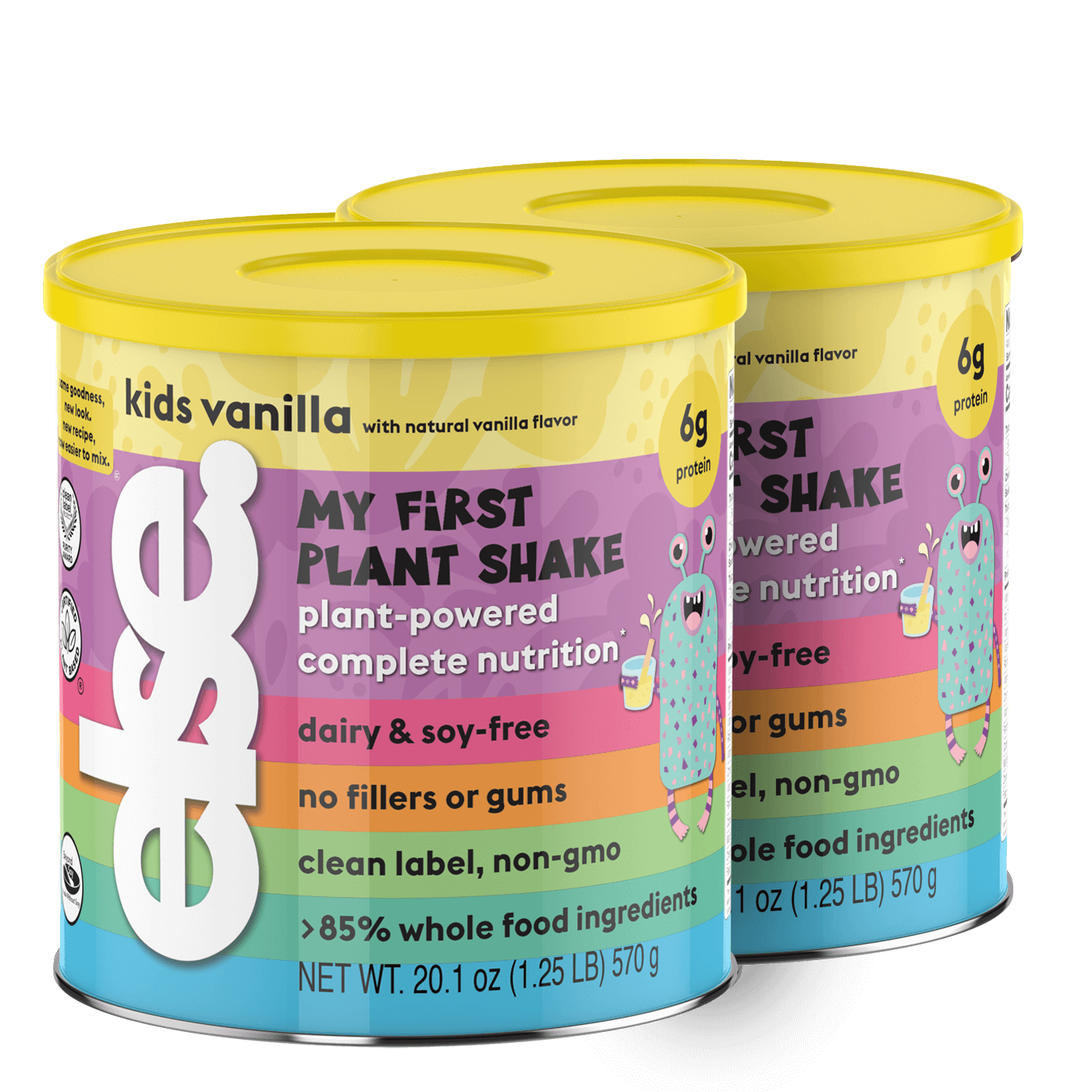 two canisters of plant shake for kids