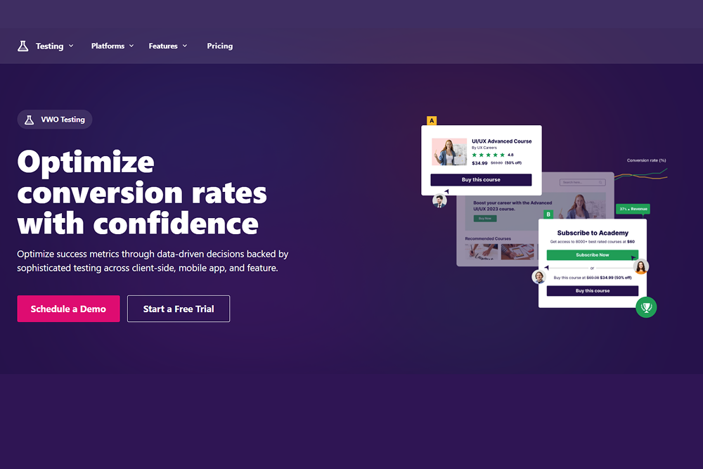 a screenshot of a website with a purple background